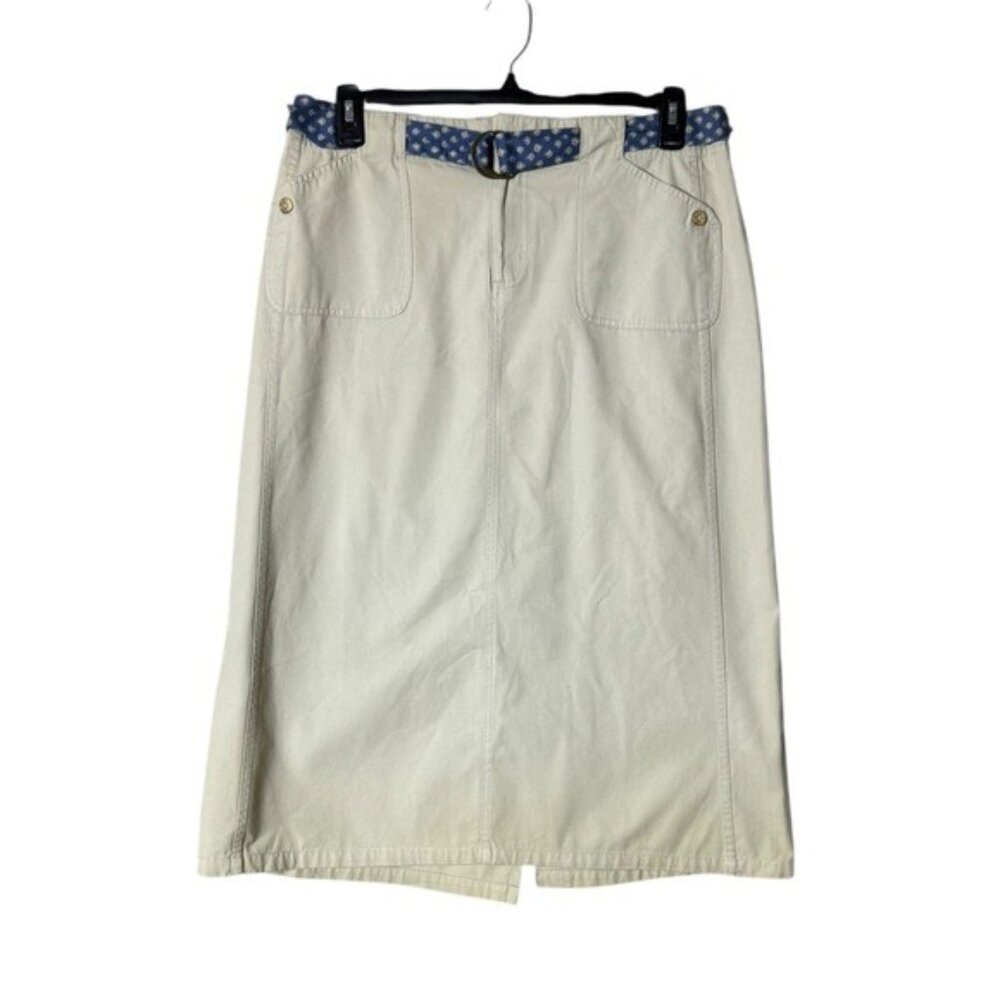 White Stag Cream Midi Skirt with Blue Polka Dot Belt